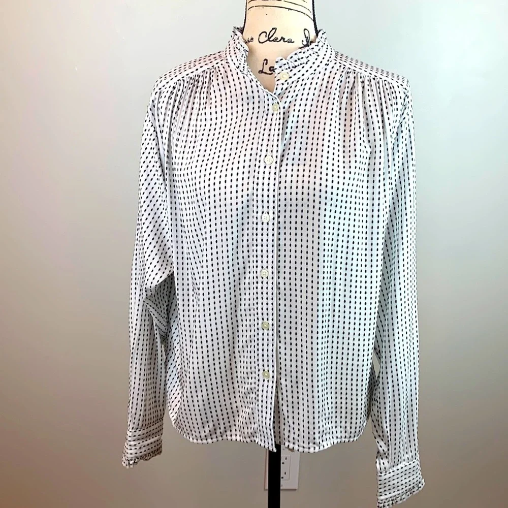 LOFT Striped Ruffle Trim Shirt NWT - Picture 4 of 9